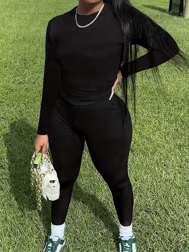 Solid Color Long Sleeve Tracksuit Set - Larmar's New And Used Products